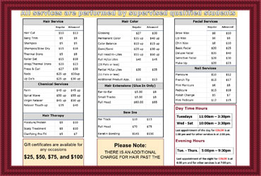Winonah Cosmetology School, Salon Price List Winonah Cosmetology School, Salon Price List